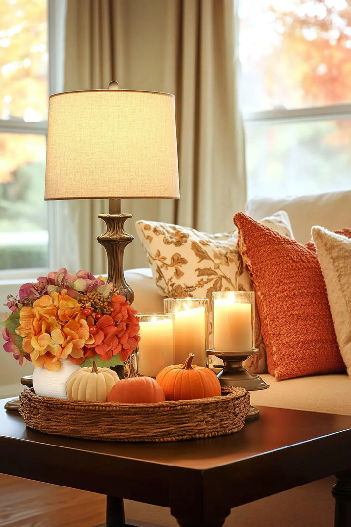 Hydrangea Artificial Flowers in Vase, Small Fall Floral Arrangement, Orange