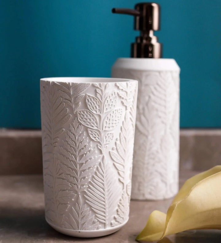 Hymmah Bathroom Accessories Set, Farmhouse Decor, 4 Pcs Resin Toothbrush Cup, Soap Dispenser & Dish Tumbler 