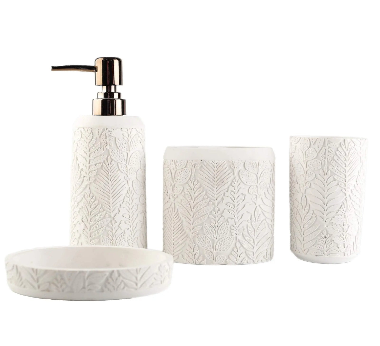Hymmah Bathroom Accessories Set, Farmhouse Decor, 4 Pcs Resin Toothbrush Cup, Soap Dispenser & Dish Tumbler 