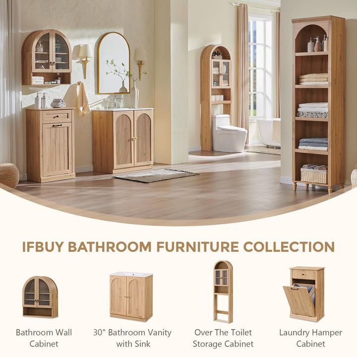 IFBUY 30 Inch Arched Bathroom Vanity with Sink, Fluted Design, Natural Oak 