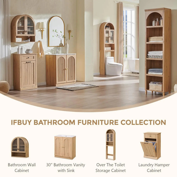 IFBUY 30 Inch Arched Bathroom Vanity with Sink, Fluted Design, Natural Oak 