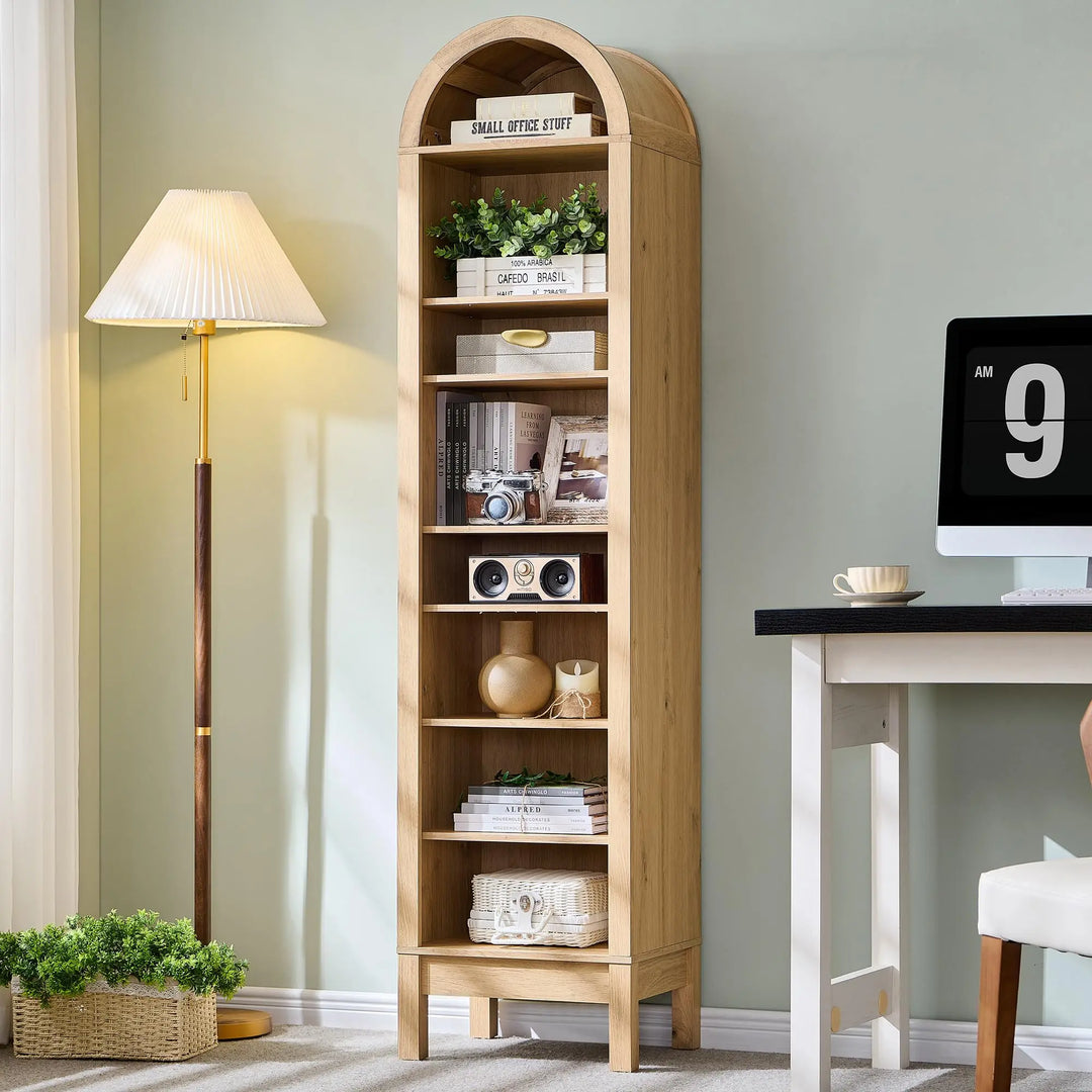 IFGET 71" Tall Arched Bookshelf, 8 Tiers Arch Bookcase (Natural) 