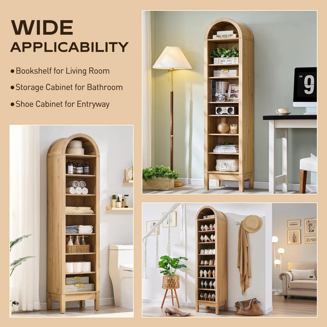 IFGET 71" Tall Arched Bookshelf, 8 Tiers Arch Bookcase (Natural) 