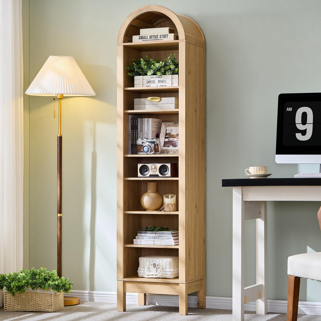 IFGET 71" Tall Arched Bookshelf, 8 Tiers Arch Bookcase (Natural) 