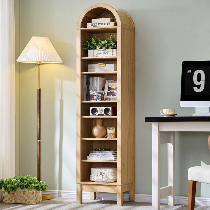 IFGET 71" Tall Arched Bookshelf, 8 Tiers Arch Bookcase (Natural) 