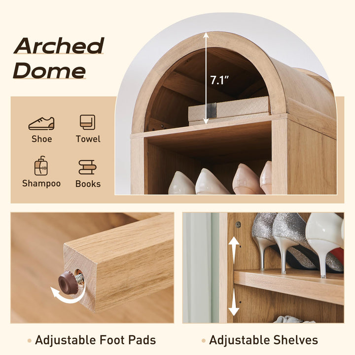 IFGET 71" Tall Arched Bookshelf, 8 Tiers Arch Bookcase (Natural) 