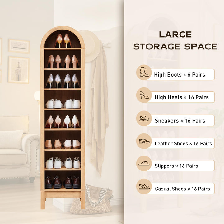 IFGET 71" Tall Arched Bookshelf, 8 Tiers Arch Bookcase (Natural) 
