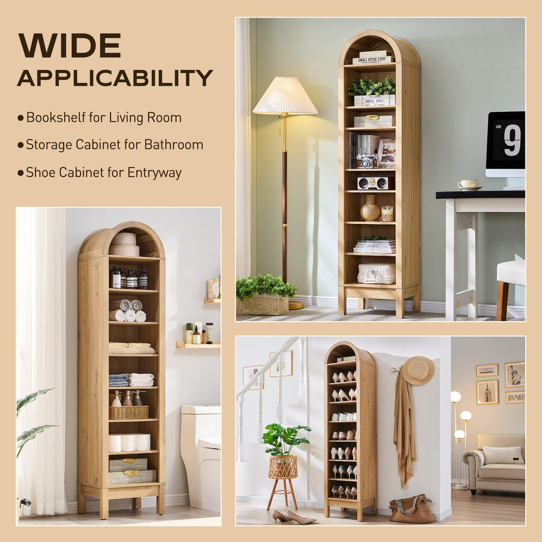 IFGET 71" Tall Arched Bookshelf, 8 Tiers Arch Bookcase (Natural) 