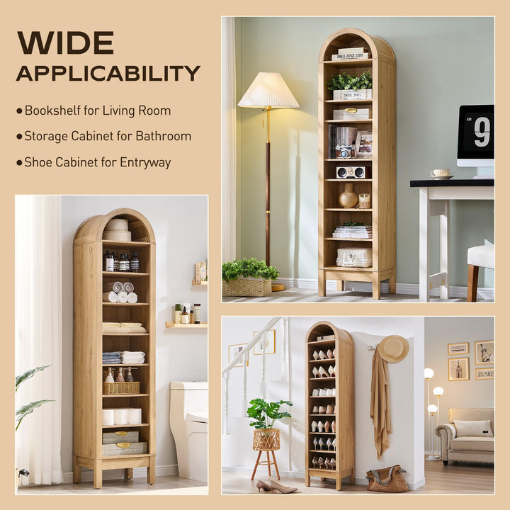 IFGET 71" Tall Arched Bookshelf, 8 Tiers Arch Bookcase (Natural) 