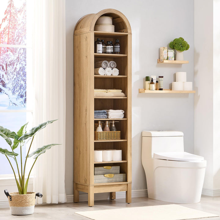 IFGET 71" Tall Arched Bookshelf, 8 Tiers Arch Bookcase (Natural) 