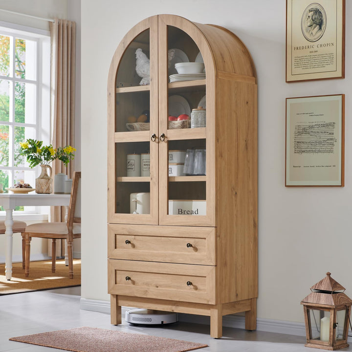 IFGET 71" Tall Arched Kitchen Pantry, Kitchens Storage Cabinets, Natural 
