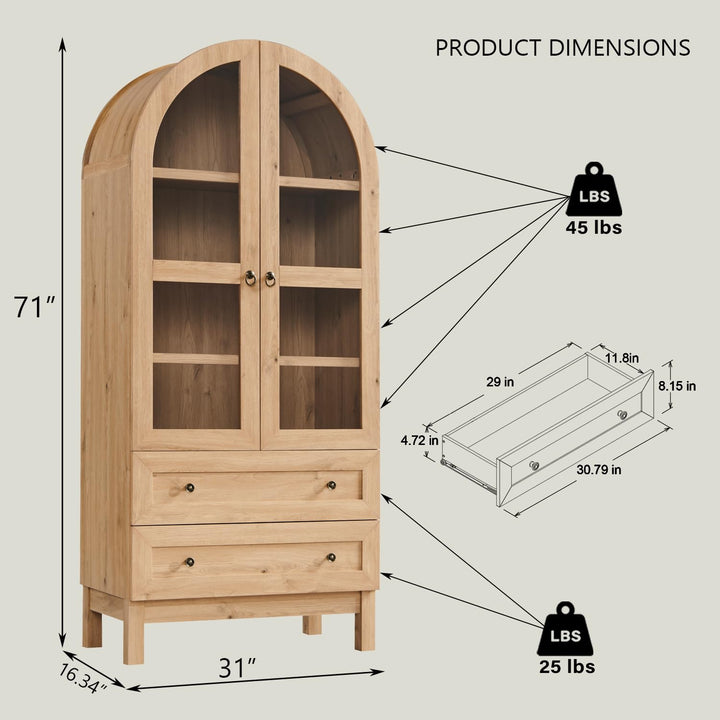 IFGET 71" Tall Arched Kitchen Pantry, Kitchens Storage Cabinets, Natural 