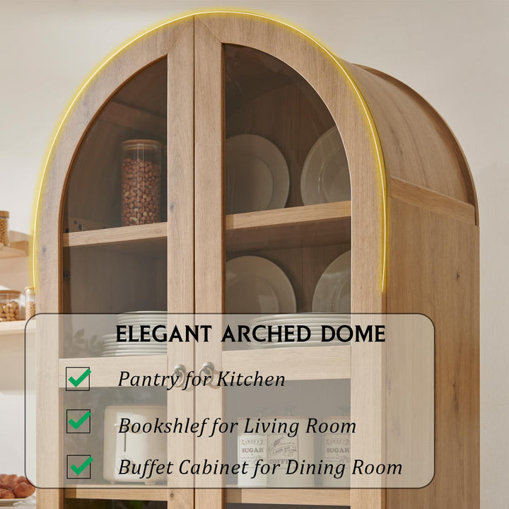 IFGET 71" Tall Arched Kitchen Pantry, Kitchens Storage Cabinets, Natural 