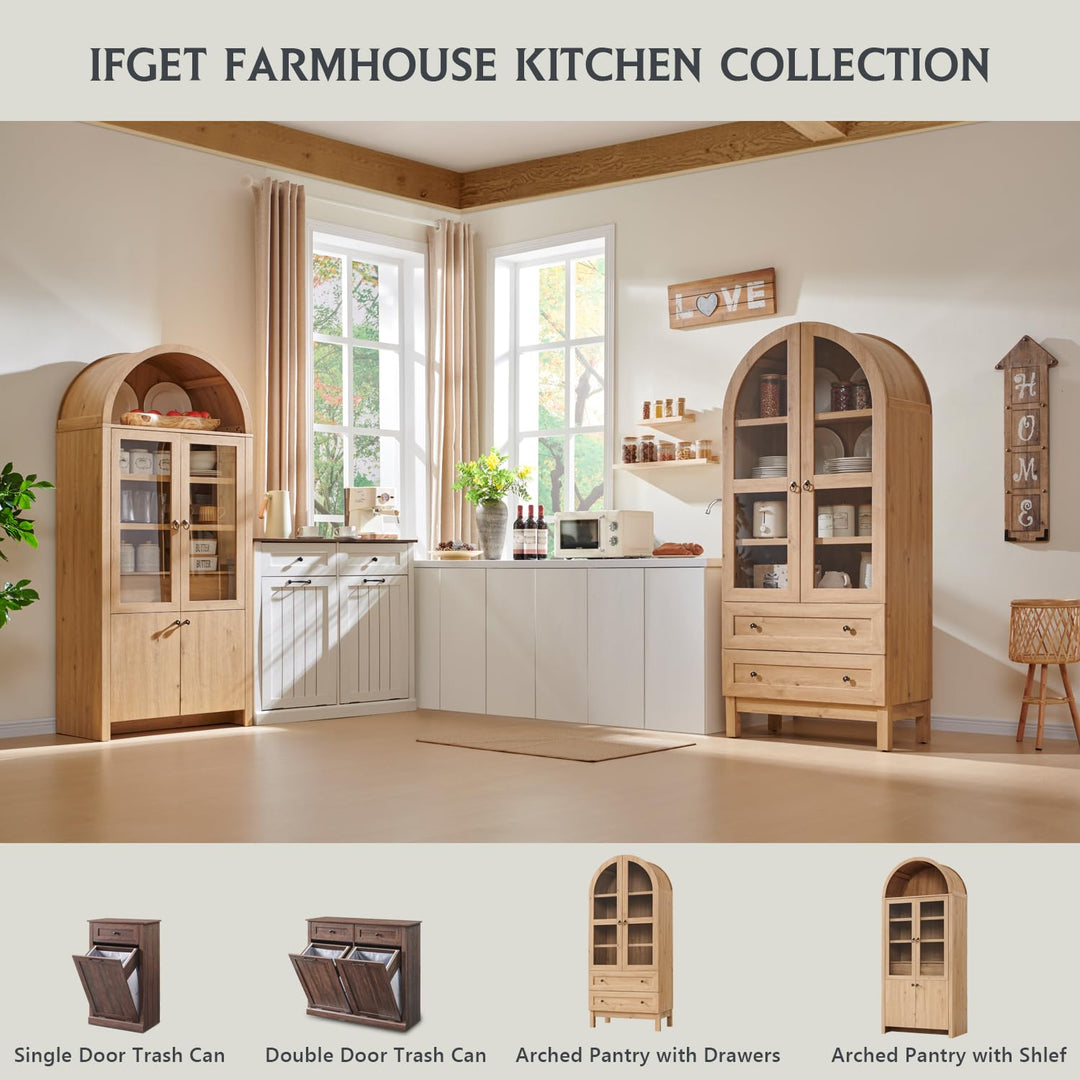 IFGET 71" Tall Arched Kitchen Pantry, Kitchens Storage Cabinets, Natural 