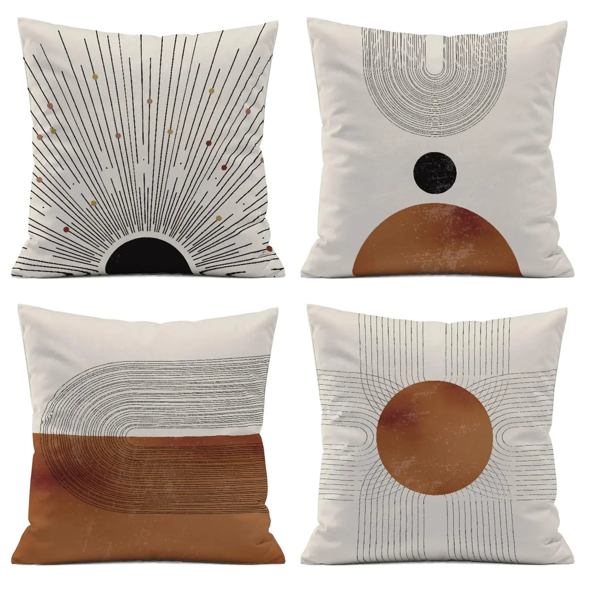 ISANOU Abstract Minimalist Throw PillowCovers,Mid-Century Modern Geometric Sun Pillow Case Decor Set of 4,Bohemian Pillow Decorative for Home Living Room Bedroom Sofa,18x18 Inch 