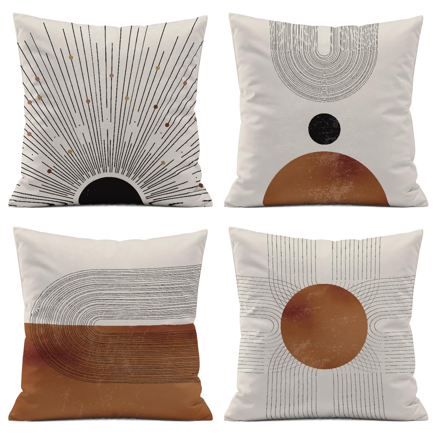 ISANOU Abstract Minimalist Throw PillowCovers,Mid-Century Modern Geometric Sun Pillow Case Decor Set of 4,Bohemian Pillow Decorative for Home Living Room Bedroom Sofa,18x18 Inch 