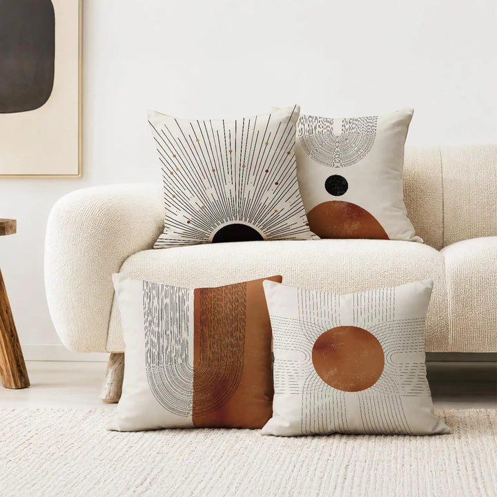 ISANOU Abstract Minimalist Throw PillowCovers,Mid-Century Modern Geometric Sun Pillow Case Decor Set of 4,Bohemian Pillow Decorative for Home Living Room Bedroom Sofa,18x18 Inch