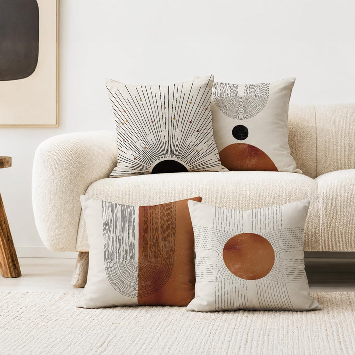 ISANOU Abstract Minimalist Throw PillowCovers,Mid-Century Modern Geometric Sun Pillow Case Decor Set of 4,Bohemian Pillow Decorative for Home Living Room Bedroom Sofa,18x18 Inch 