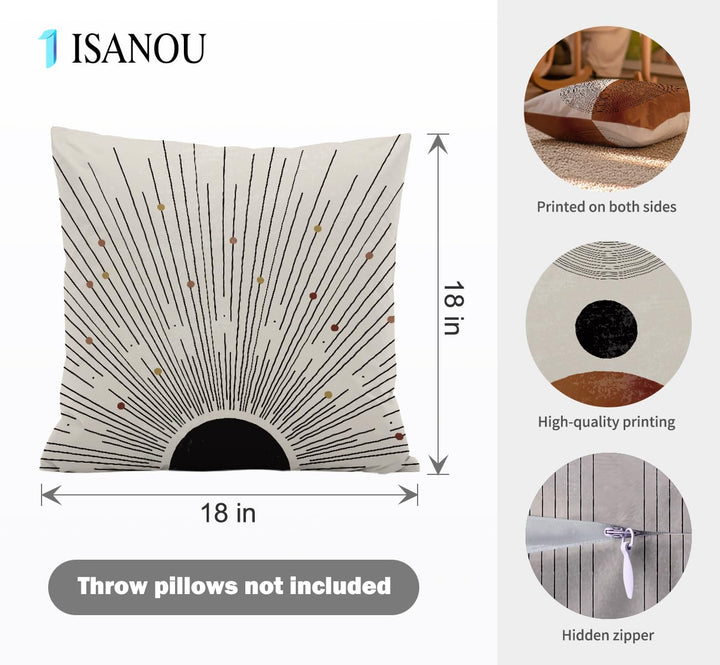 ISANOU Abstract Minimalist Throw PillowCovers,Mid-Century Modern Geometric Sun Pillow Case Decor Set of 4,Bohemian Pillow Decorative for Home Living Room Bedroom Sofa,18x18 Inch 