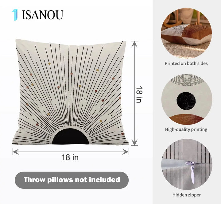 ISANOU Abstract Minimalist Throw PillowCovers,Mid-Century Modern Geometric Sun Pillow Case Decor Set of 4,Bohemian Pillow Decorative for Home Living Room Bedroom Sofa,18x18 Inch