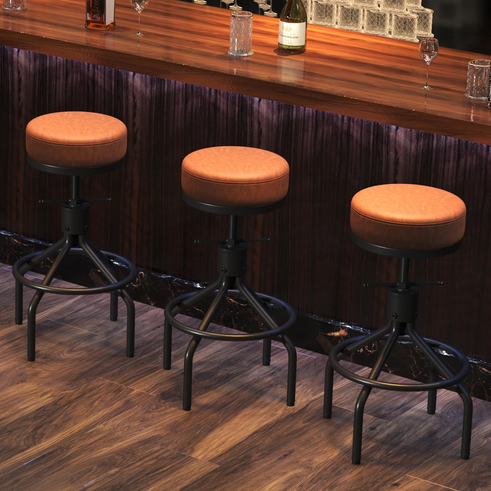 Industrial Bar Stools Set of 3 Adjustable Swivel Barstools Modern 28inch 