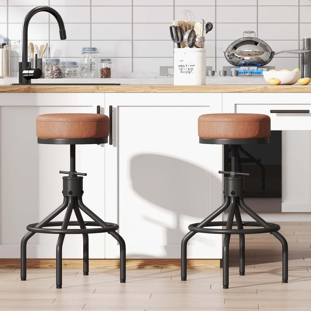 Industrial Bar Stools Set of 3 Adjustable Swivel Barstools Modern 28inch 