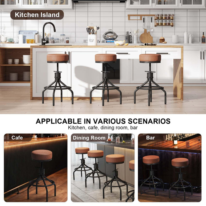 Industrial Bar Stools Set of 3 Adjustable Swivel Barstools Modern 28inch 