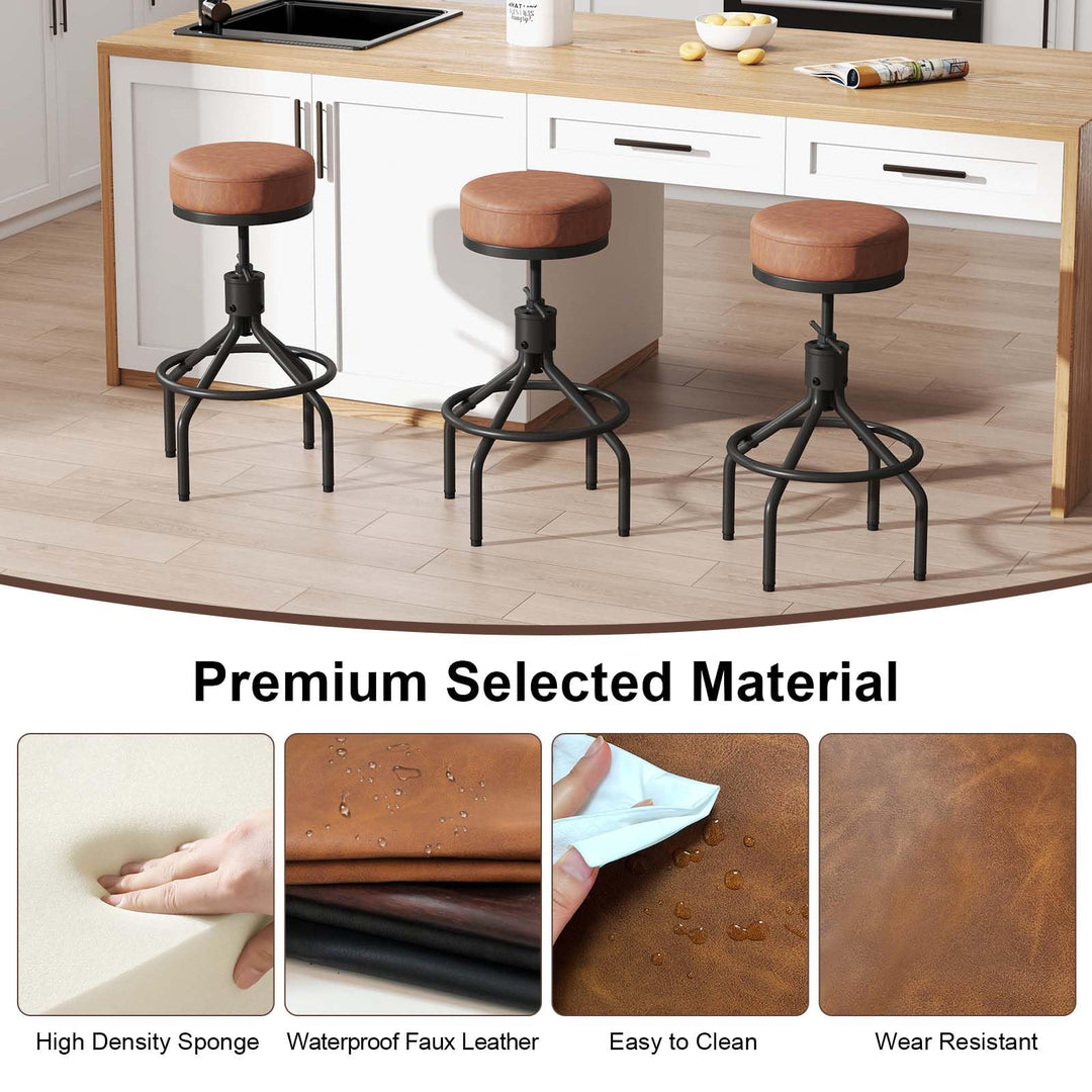 Industrial Bar Stools Set of 3 Adjustable Swivel Barstools Modern 28inch 