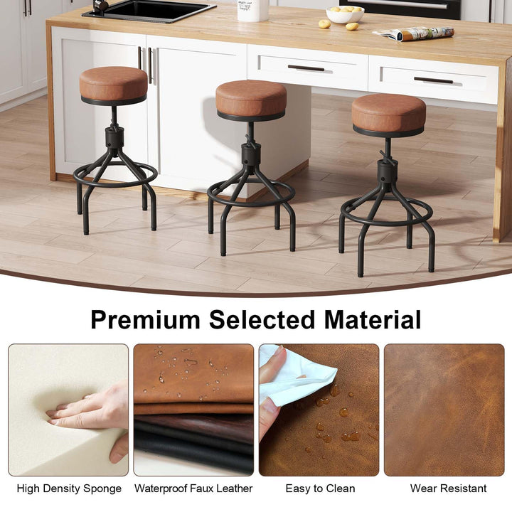 Industrial Bar Stools Set of 3 Adjustable Swivel Barstools Modern 28inch 