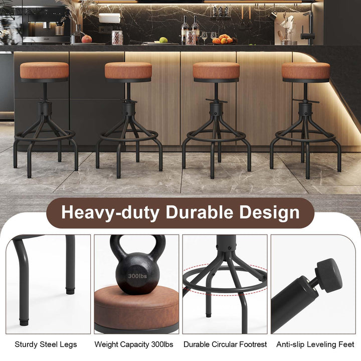 Industrial Bar Stools Set of 3 Adjustable Swivel Barstools Modern 28inch 
