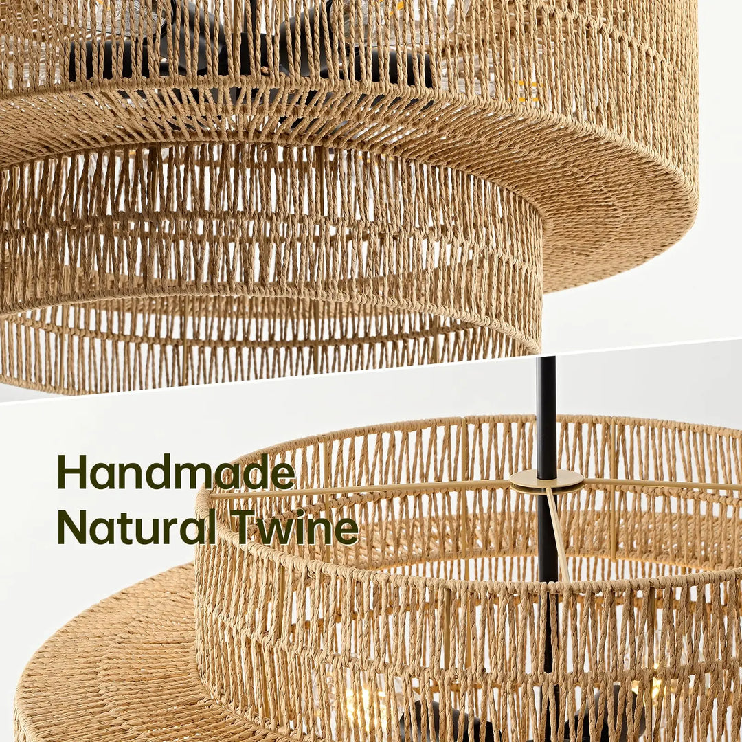 InterMaka 24" Rattan Chandelier for Dining Room, Large Boho Pendant Light