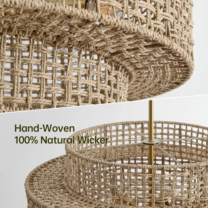 InterMaka 24" Rattan Chandelier for Dining Room, Large Boho Pendant Light