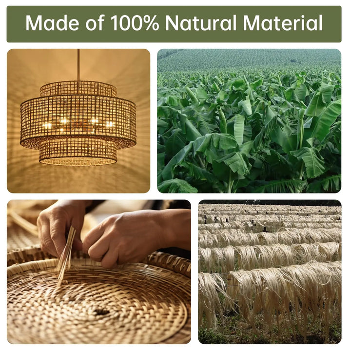 InterMaka 24" Rattan Chandelier for Dining Room, Large Boho Pendant Light