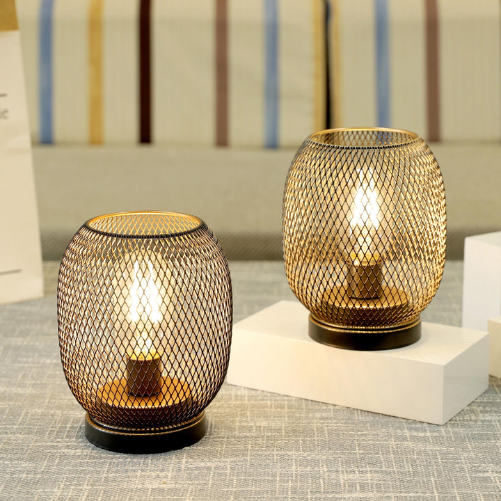 JHY DESIGN Set of 2 Metal Cage LED Lantern Battery Powered,Cordless Accent Light with LED.Great for Weddings,Parties,Patio,Events for Indoors Outdoors（Round Shape 