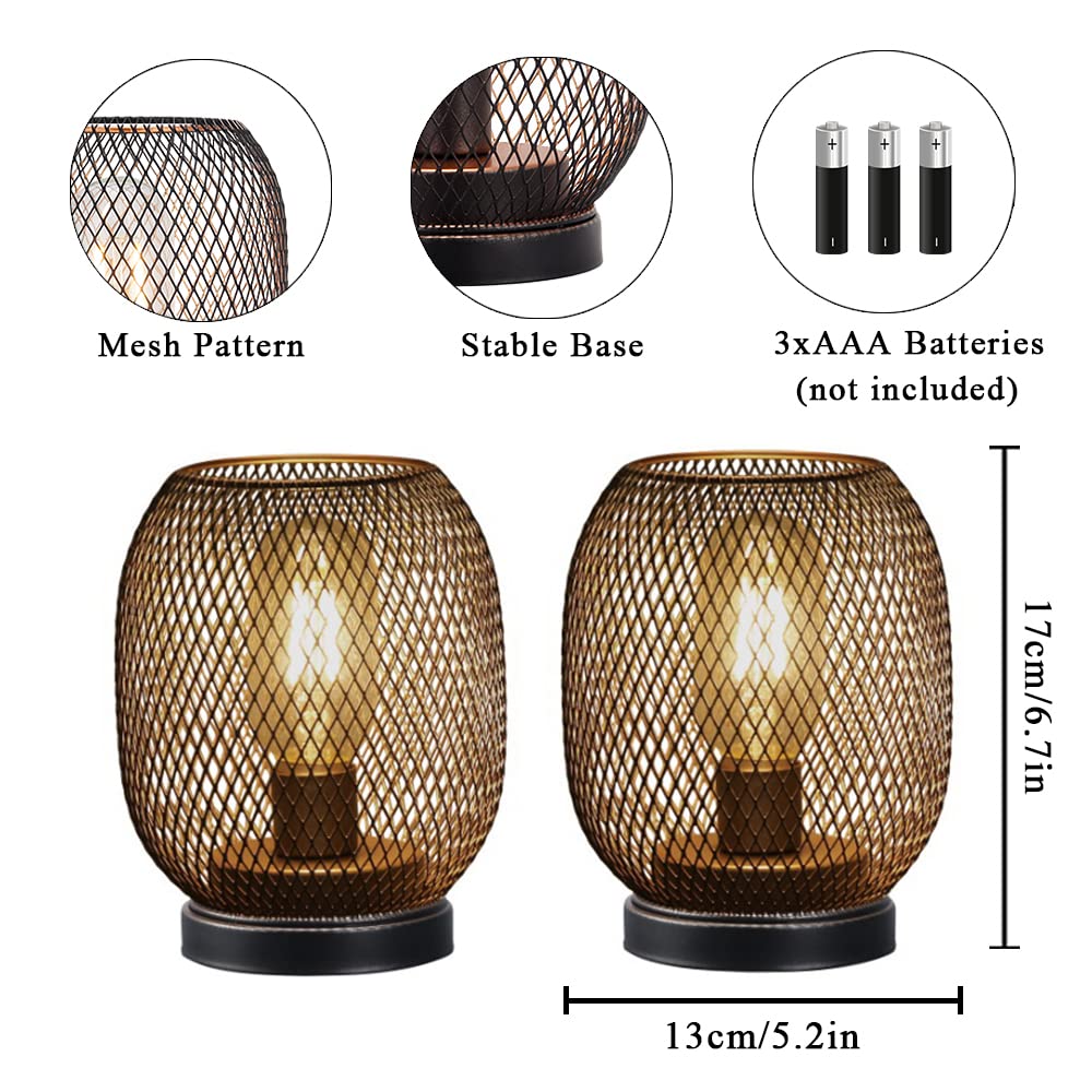 JHY DESIGN Set of 2 Metal Cage LED Lantern Battery Powered,Cordless Accent Light with LED.Great for Weddings,Parties,Patio,Events for Indoors Outdoors（Round Shape 