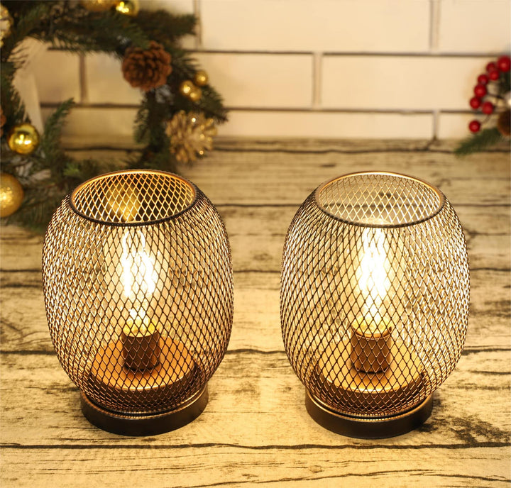 JHY DESIGN Set of 2 Metal Cage LED Lantern Battery Powered,Cordless Accent Light with LED.Great for Weddings,Parties,Patio,Events for Indoors Outdoors（Round Shape 