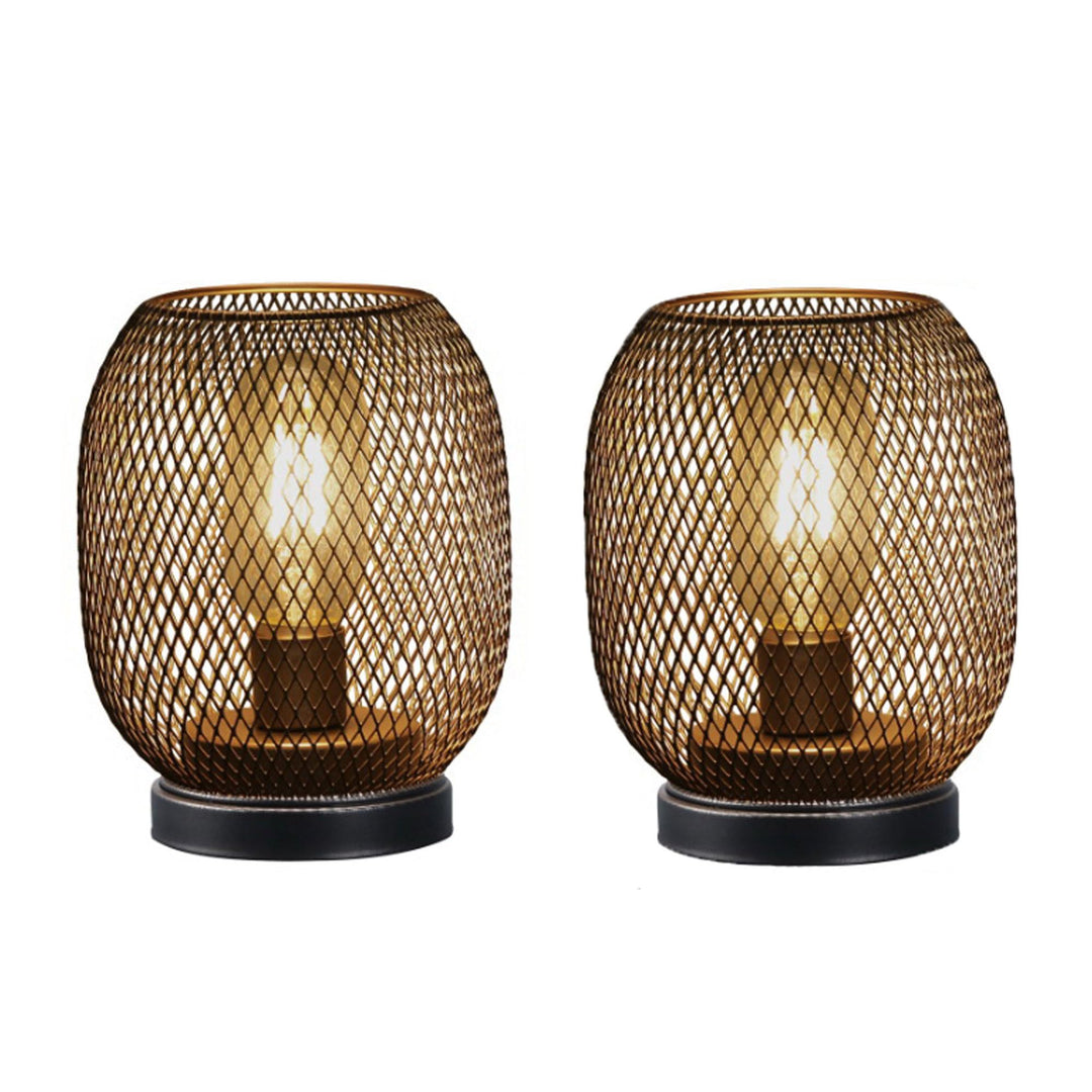 JHY DESIGN Set of 2 Metal Cage LED Lantern Battery Powered,Cordless Accent Light with LED.Great for Weddings,Parties,Patio,Events for Indoors Outdoors（Round Shape 
