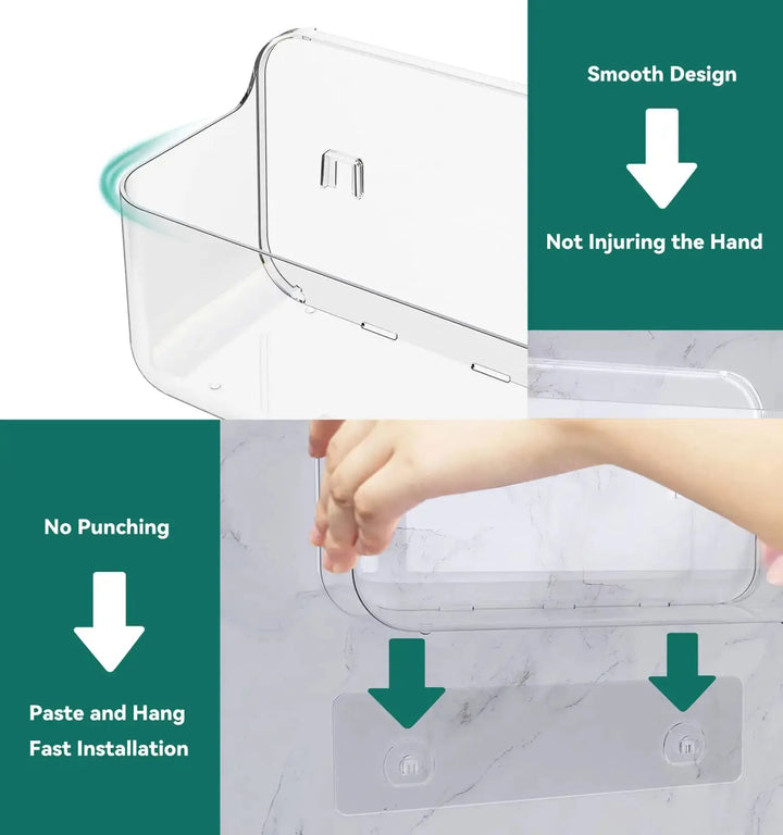 JNDETOP Shower Shelves, 5 Pack Adhesive Clear Acrylic Bathroom Shower Organizer Caddy, Transparent No Drilling Wall Mount Shower Storage with Soap Holder and Hooks 