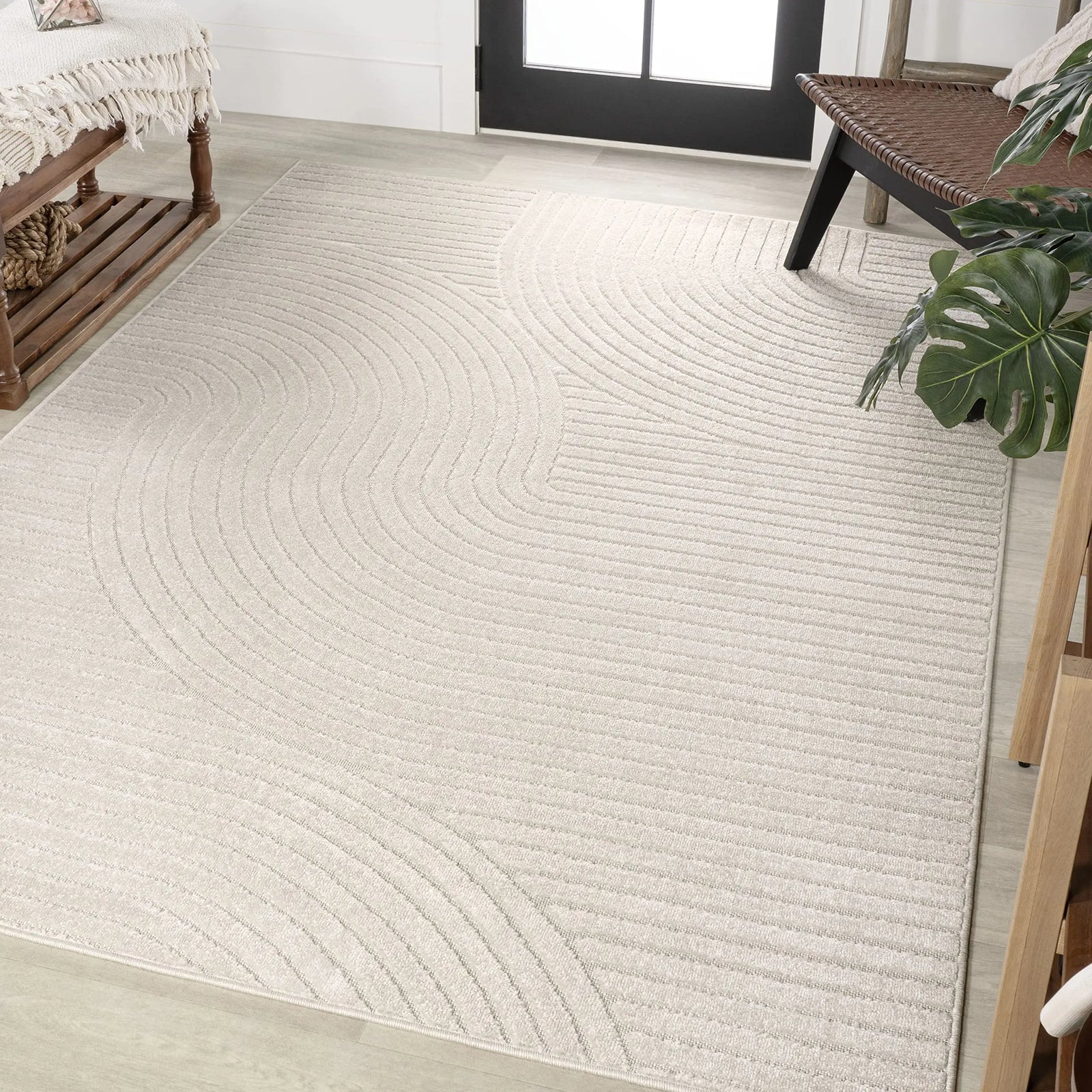 JONATHAN Y Skagen High-Low Minimalist Curve Geometric Area Rug, Geometric, Bohemian, Non Shedding - Ivory/Cream 