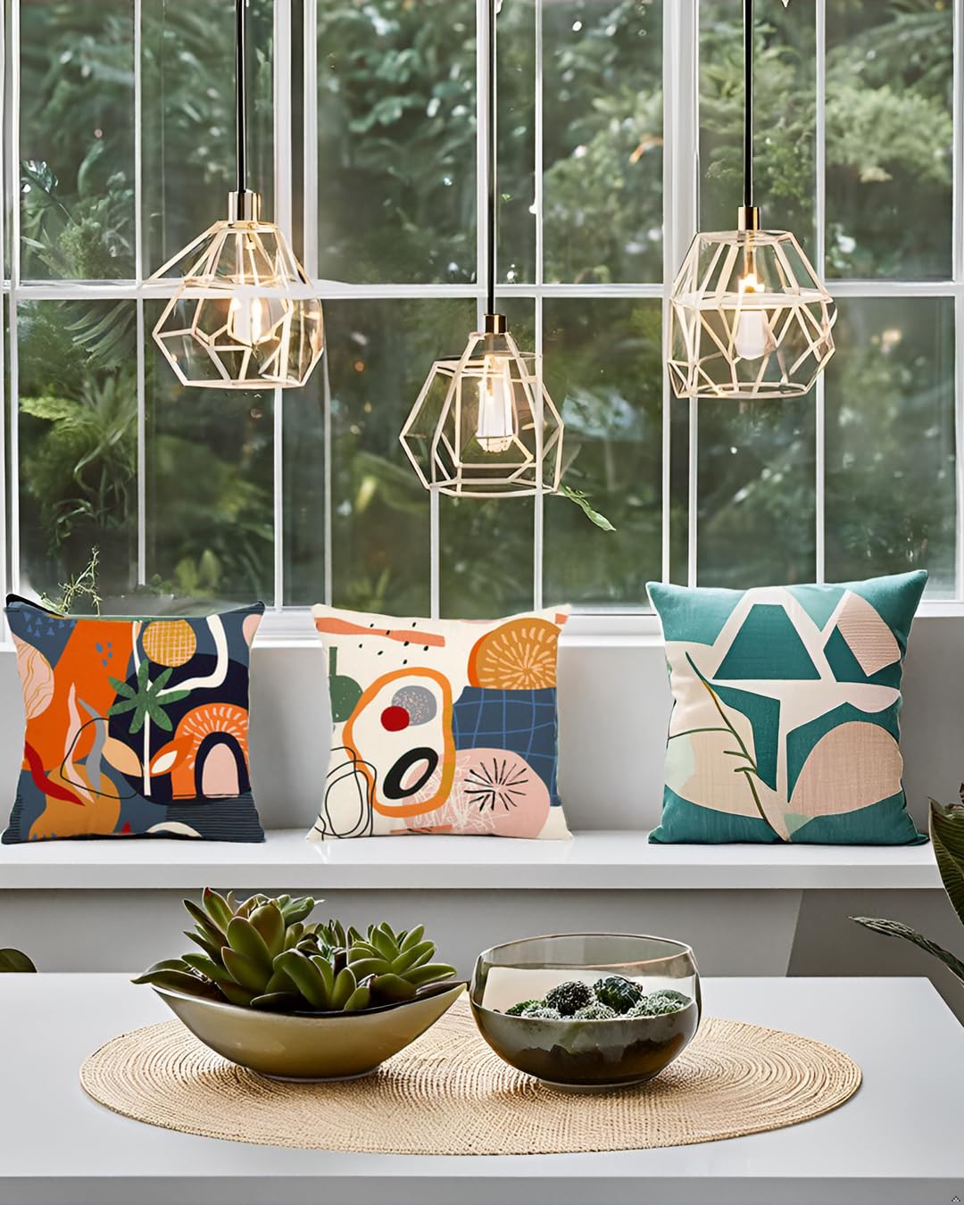 Jartinle Burnt Orange Abstract Throw Pillow Covers 18x18 Set of 4 Boho Geometric Pillow Covers Accent Minimalist for Couch Outdoor Decor 