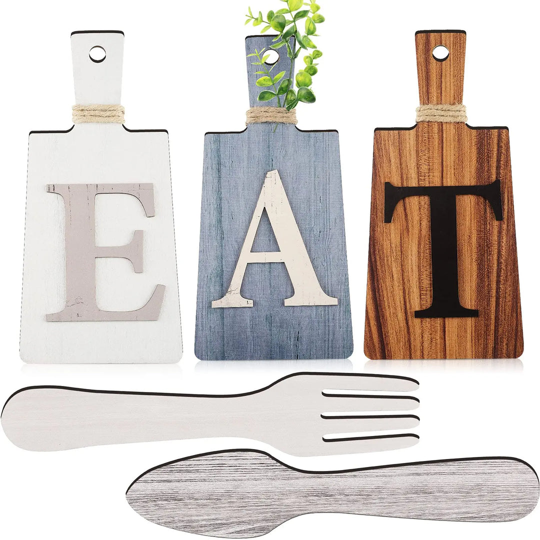 Jetec Cutting Board Eat Sign Set Wall Decor, Gray, White, Brown