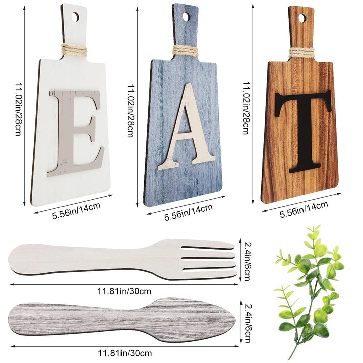 Jetec Cutting Board Eat Sign Set Wall Decor, Gray, White, Brown