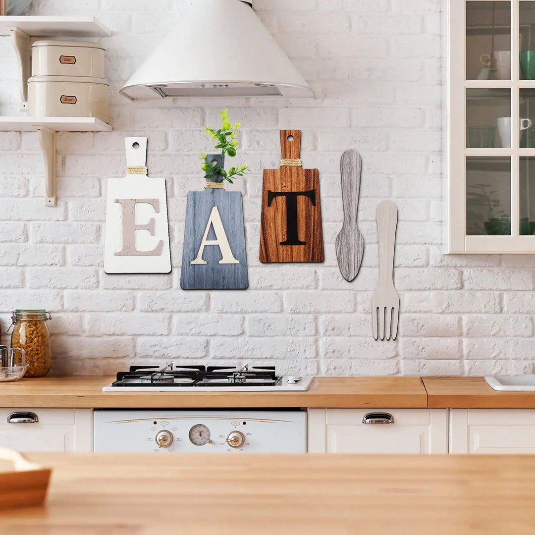 Jetec Cutting Board Eat Sign Set Wall Decor, Gray, White, Brown