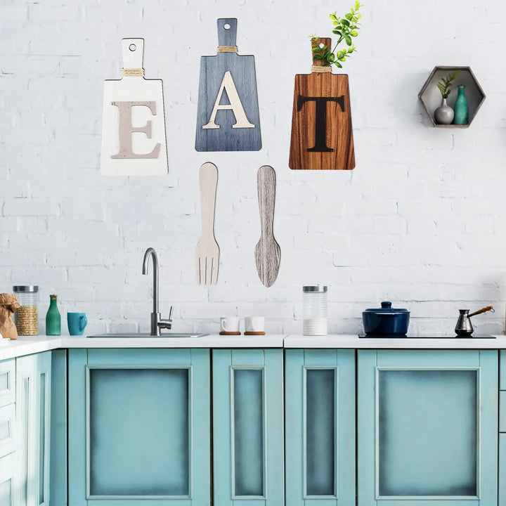 Jetec Cutting Board Eat Sign Set Wall Decor, Gray, White, Brown
