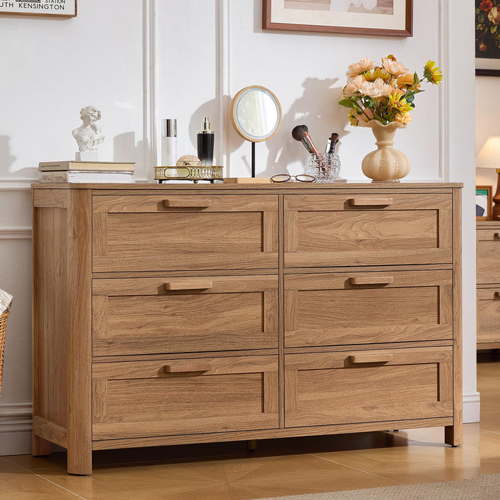 Joaxswe Farmhouse 6 Drawer Dresser for Bedroom, Brown 
