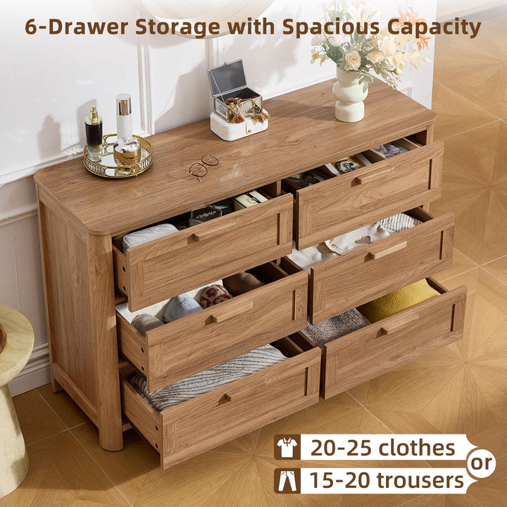 Joaxswe Farmhouse 6 Drawer Dresser for Bedroom, Brown 