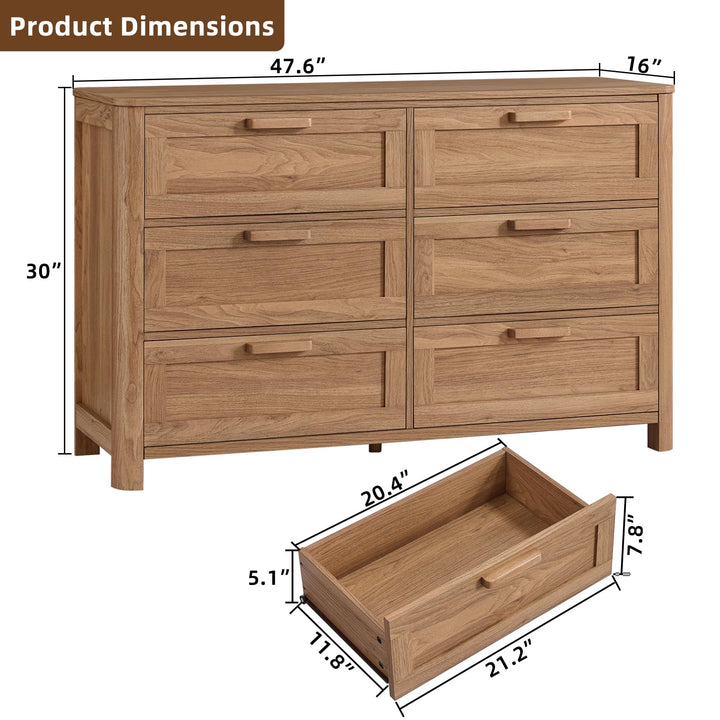 Joaxswe Farmhouse 6 Drawer Dresser for Bedroom, Brown 