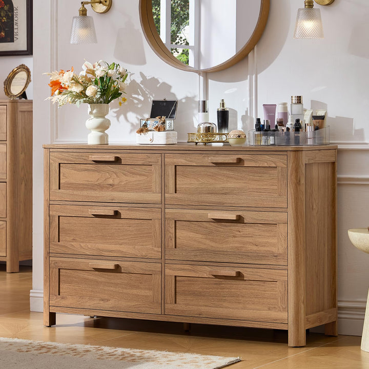 Joaxswe Farmhouse 6 Drawer Dresser for Bedroom, Brown 