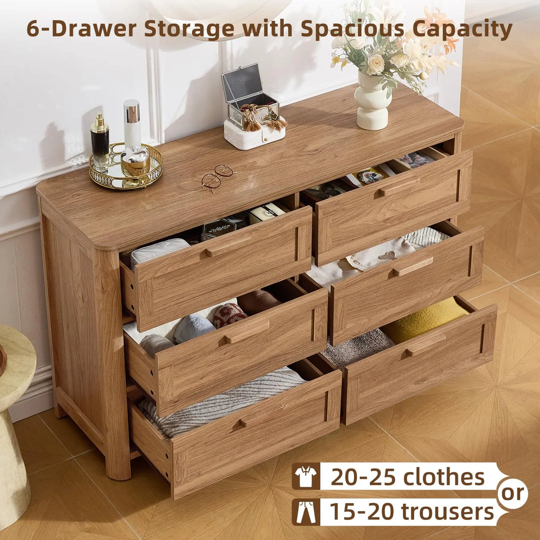 Joaxswe Farmhouse 6 Drawer Dresser for Bedroom, Brown 