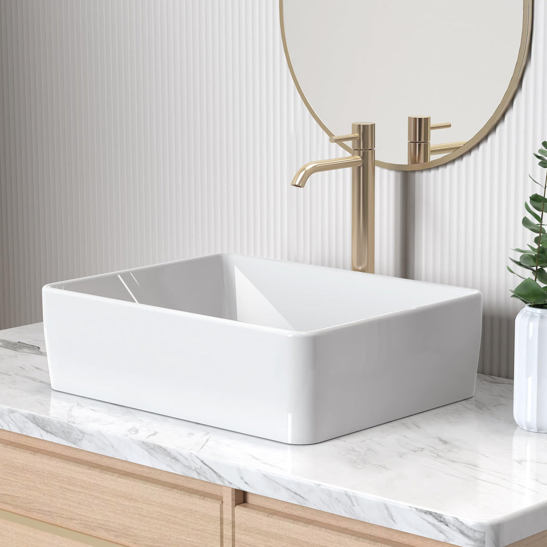 KES 19x15 Inches Rectangular Bathroom Vessel Sink, White Rectangle Above Counter Countertop Porcelain Ceramic Vanity Sink, BVS110 